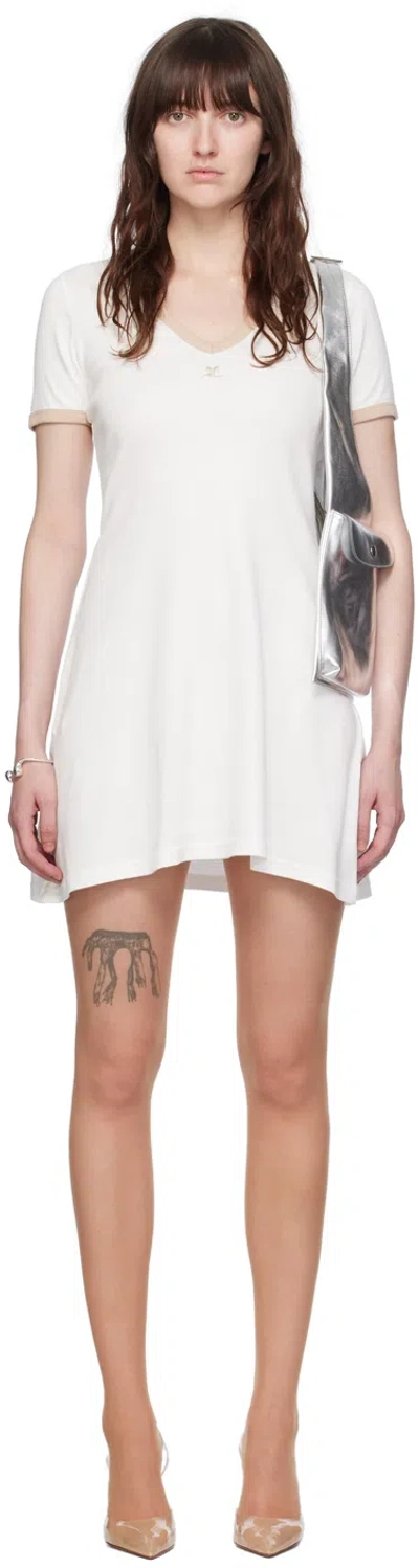 Courrèges White V-neck Minidress In B131 White Her/ Sand