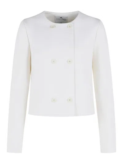 Courrèges Wool Blend Tailored Jacket Button Detail In White