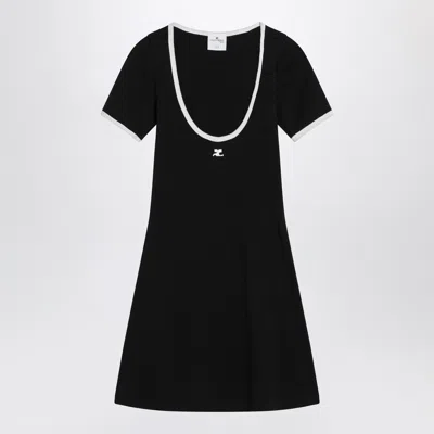 COURRÈGES COURRÈGES WHITE/BLACK MINI DRESS IN COTTON