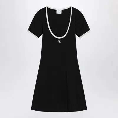 COURRÈGES COURREGÈS  WHITE/BLACK MINI DRESS IN COTTON