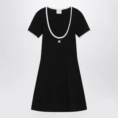 Courrèges White/black Mini Dress In Cotton