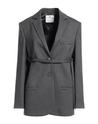 Courrèges Courreges Woman Blazer Lead Size 6 Virgin Wool, Elastane In Grey
