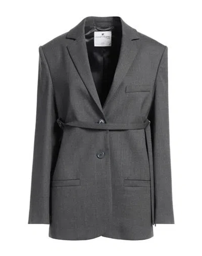 Courrèges Courreges Woman Blazer Lead Size 2 Virgin Wool, Elastane In Grey