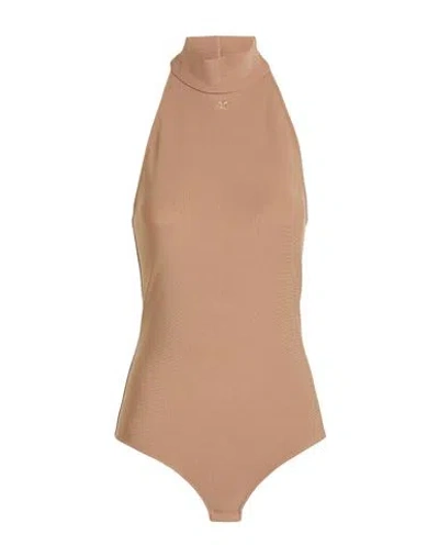 Courrèges Woman Bodysuit Camel Size M Viscose, Polyamide, Elastane In Brown