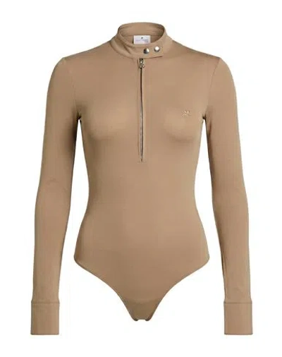 COURRÈGES COURRÈGES WOMAN BODYSUIT SAND SIZE 2 VISCOSE, ELASTANE