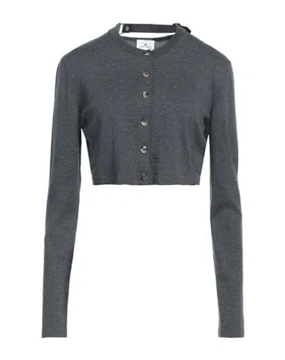 Courrèges Courreges Woman Cardigan Charcoal Size L Cotton, Wool, Polyamide In Grey