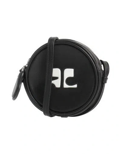 Courrèges Sleek Cowhide Leather And Nylon Cross Body Bag With Iconic Logo Design In Black