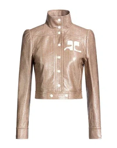 Courrèges Woman Jacket Camel Size 6 Cotton, Polyurethane, Elastane In Nude