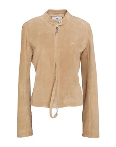 Courrèges Woman Jacket Camel Size 8 Leather In Nude