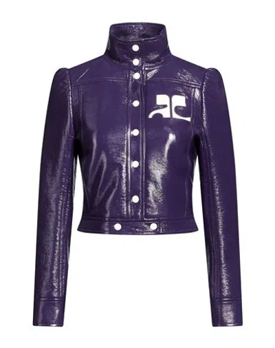 COURRÈGES COURRÈGES WOMAN JACKET DARK PURPLE SIZE 6 COTTON, POLYURETHANE, ELASTANE
