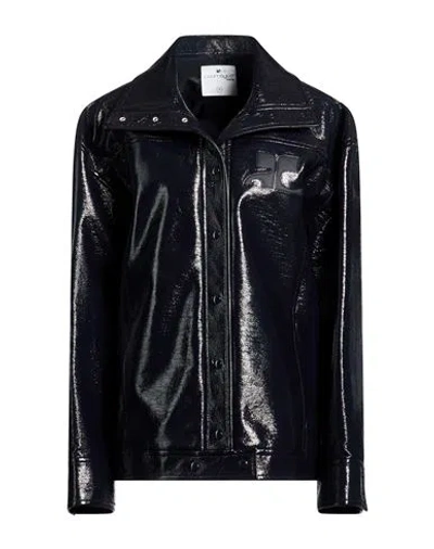 Courrèges Woman Jacket Midnight Blue Size 6 Cotton, Polyurethane, Elastane, Polyamide In Black