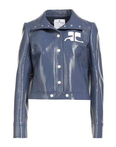 Courrèges Woman Jacket Slate Blue Size 10 Cotton, Polyurethane, Elastane