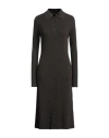 Courrèges Ribbed Multi Button Collared Wool Midi Dress In Brown