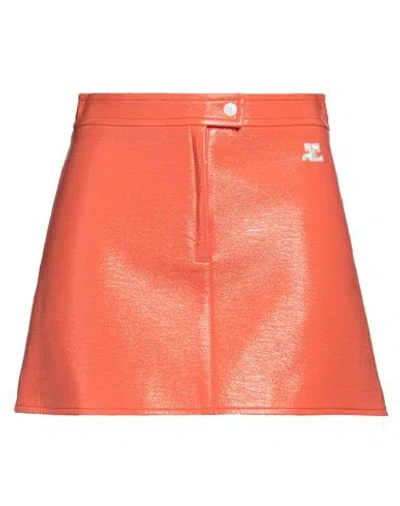 Courrèges Woman Mini Skirt Orange Size 6 Cotton, Polyurethane, Elastane