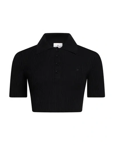 Courrèges Woman Polo Shirt Black Size M Viscose, Polyester