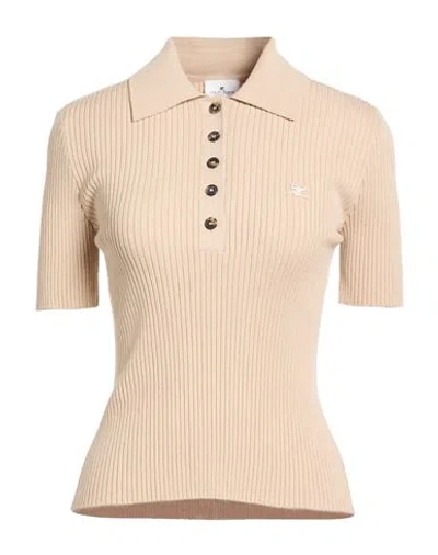 Courrèges Woman Polo Shirt Sand Size L Viscose, Polyester In Neutral