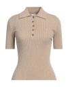 Courrèges Ribbed Polo Collar Knit Sweater With Button Placket In Beige