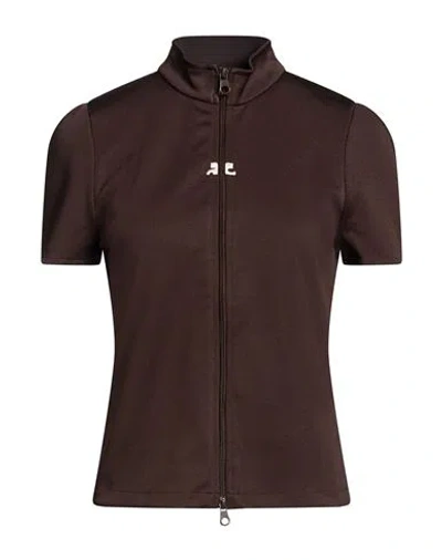 Courrèges Woman Sweatshirt Dark Brown Size M Polyester