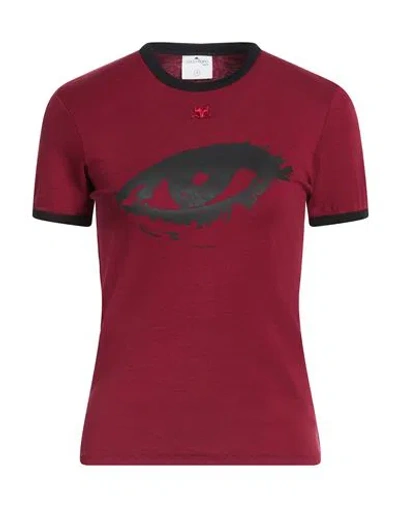 Courrèges Woman T-shirt Burgundy Size L Cotton In Red