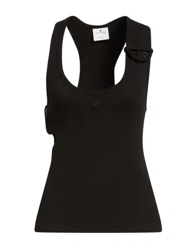 Courrèges Woman Tank Top Black Size L Cotton, Elastane