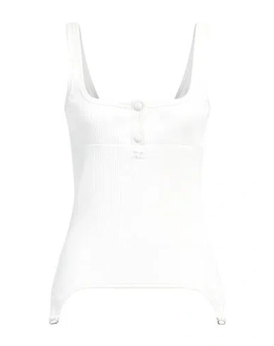 Courrèges Woman Tank Top White Size L Cotton, Elastane