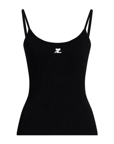 Courrèges Logo Ribbed Knit Tank Top In Black