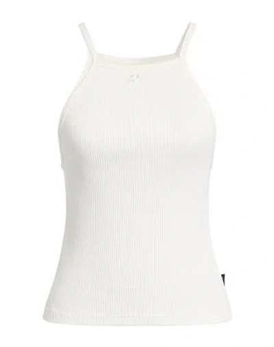 Courrèges Woman Top Cream Size L Cotton, Elastane In White