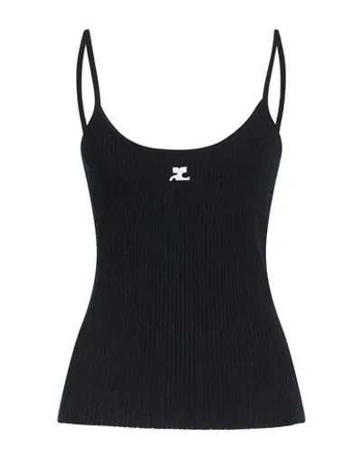 Courrèges Ribbed Spaghetti Strap Top With Elegant Logo Detail And Luxurious Fabric Blend In Black