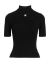 Courrèges Reedition Short Sleeves Ribbed Knitted Sweater Clothing In Black