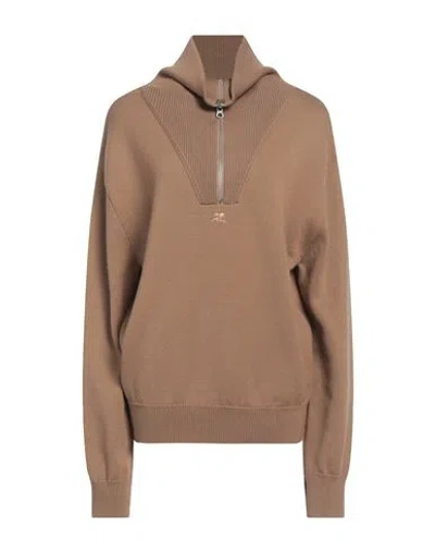 Courrèges Courreges Woman Turtleneck Camel Size M Merino Wool, Polyamide