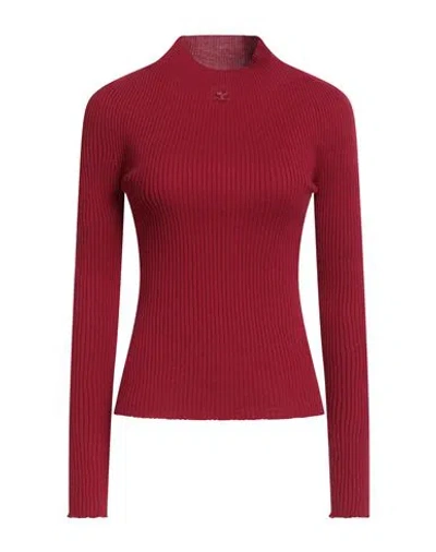 Courrèges Woman Turtleneck Garnet Size M Cotton, Merino Wool In Burgundy