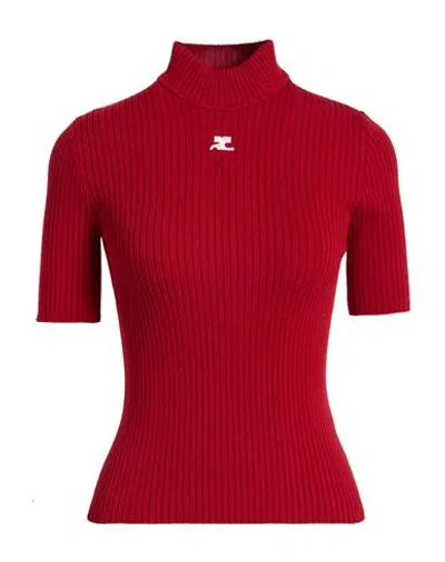 Courrèges Mock-neck Short-sleeve Rib Pullover In Brown