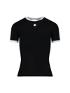 Courrèges Courreges Women Cotton T Shirt With Contrasting Profiles In Black