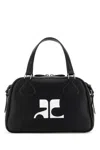Courrèges Rectangular Black Cowhide Leather Shoulder Bag With Contrasting Logo In Multi
