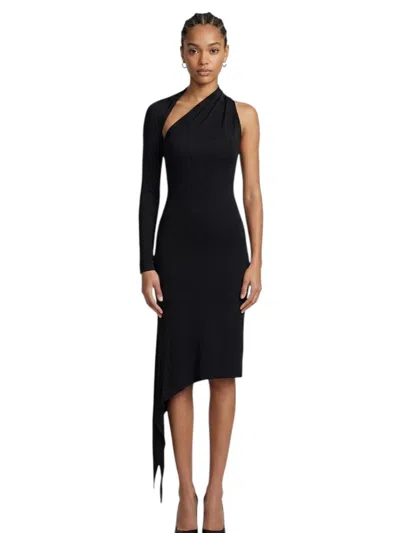 Courrèges Women Black Solid One Shoulder Midi Dress