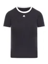 Courrèges Courreges Women Cotton T Shirt With Contrasting Profiles In Black
