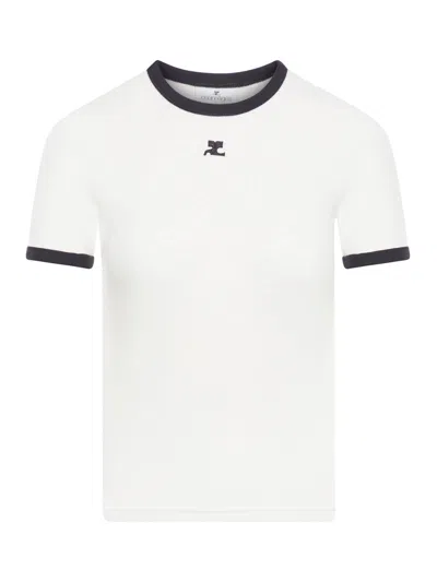 Courrèges Courreges Women Cotton T-shirt With Contrasting Profiles In White