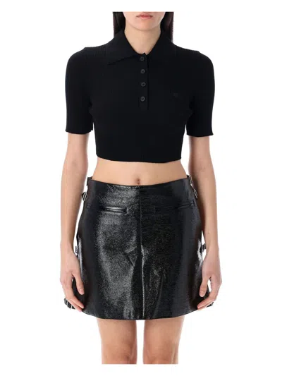 Courrèges Women's Cropped Knit Polo In Black