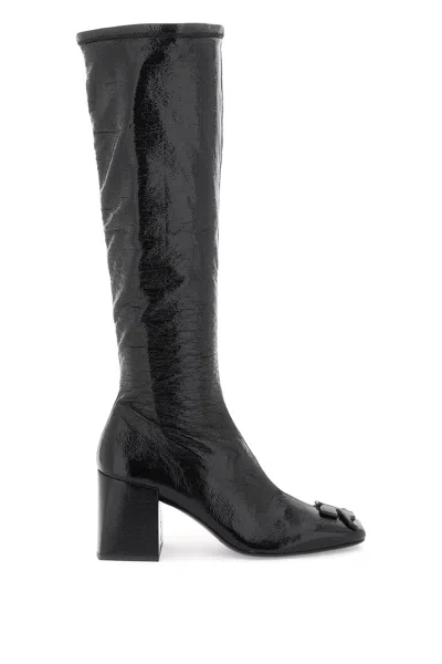 Courrèges Women's Faux Patent Leather Boots With Monogram Detail In Black