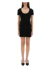 Courrèges Cotton Short Sleeves Mini Dress In Black