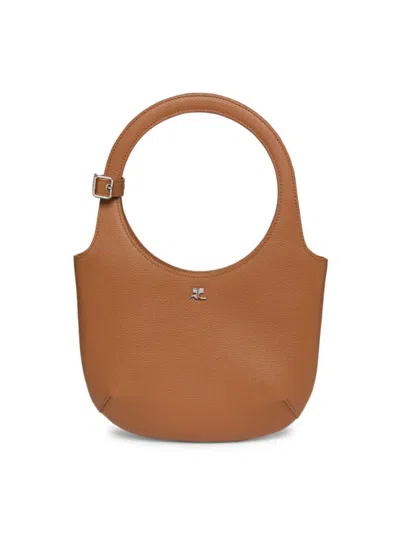 Courrèges Women's Holy Grained Leather Top Handle Bag In Tabac