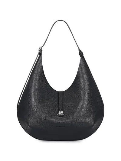 Courrèges Hobo Grained Leather Tote Bag In Black