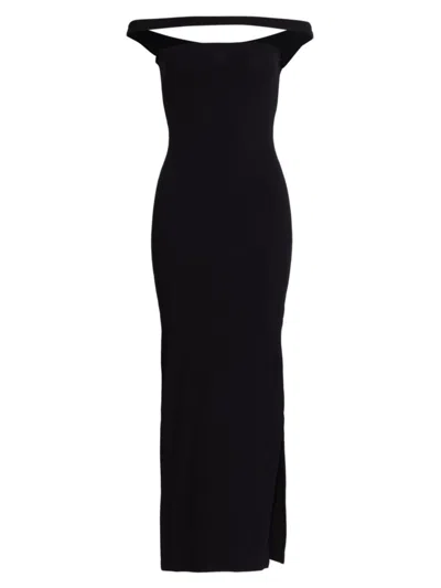 Courrèges Hyperbole Off-the-shoulder Ribbed Stretch Cotton-jersey Maxi Dress In Black