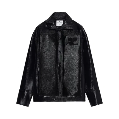 Pre-owned Courrèges Women's Iconic Oversized Vinyl Jacket 'black' | Women's Size 34