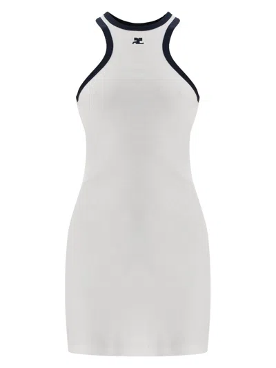 COURRÈGES WOMEN'S MINI DRESS WITH NAVY BLUE TRIM
