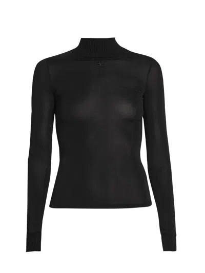 Courrèges Women's Reedition 2nd Skin Sheer Turtleneck Top In Black