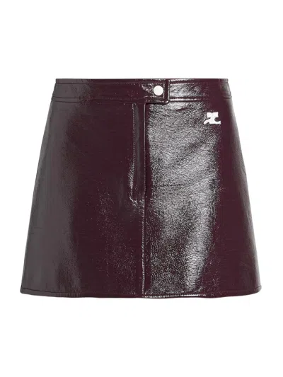 Courrèges Women's Reedition Cotton-blend Vinyl A-line Mini Skirt In Burnt Red