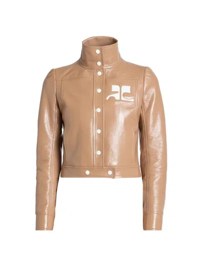 Courrèges Women's Reedition Logo Vinyl Crop Jacket In Bronze