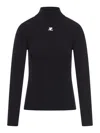 Courrèges Black Ribbed Viscose Blend Turtleneck In Black