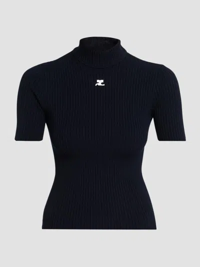 Courrèges Women's Reedition Rib-knit Blouse In Black